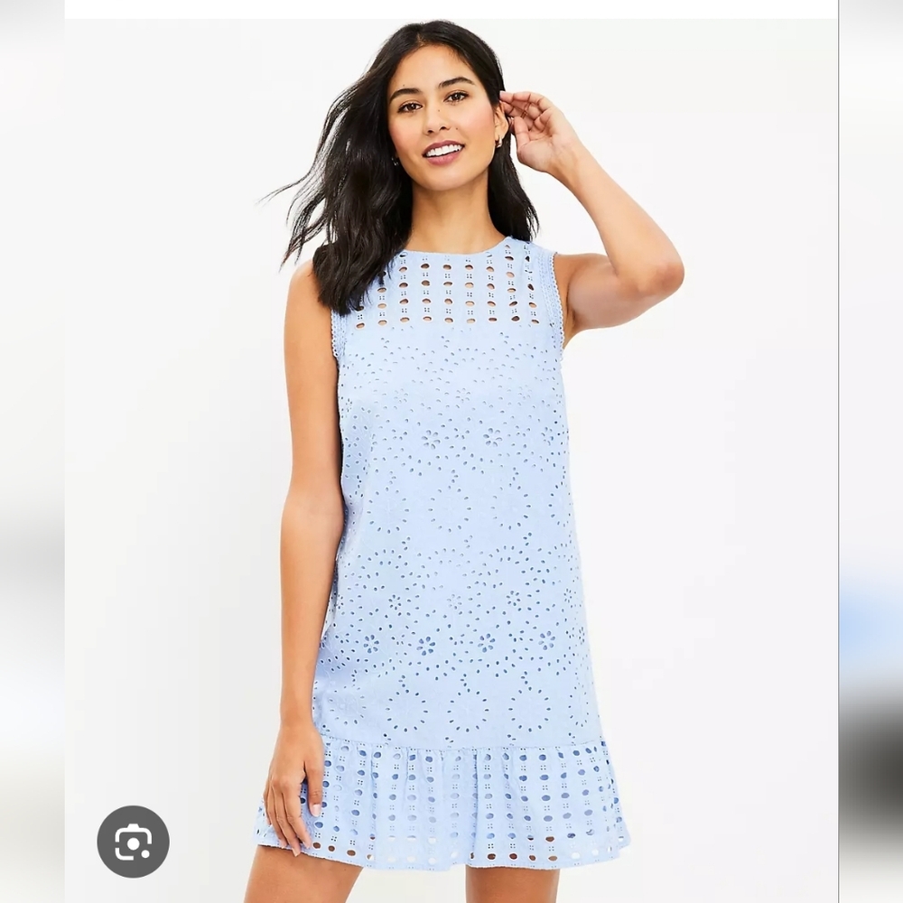LOFT Light Blue Eyelet Short Dress Size 8